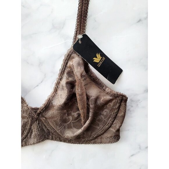 Wacoal Beyond Basic 855136 Lace Underwire Unpadded Unline Sheer Brown Bra 32D - Picture 2 of 12